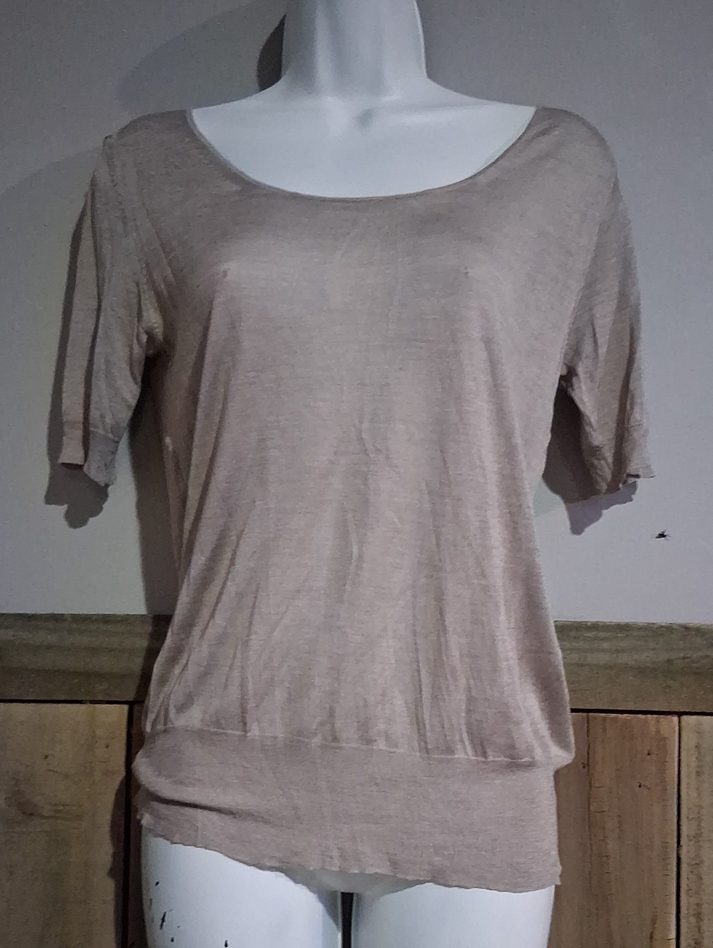 Ag Adriano Goldschmied 100%Silk Neutral Scoop Neck Short Sleeve Top - Taupe